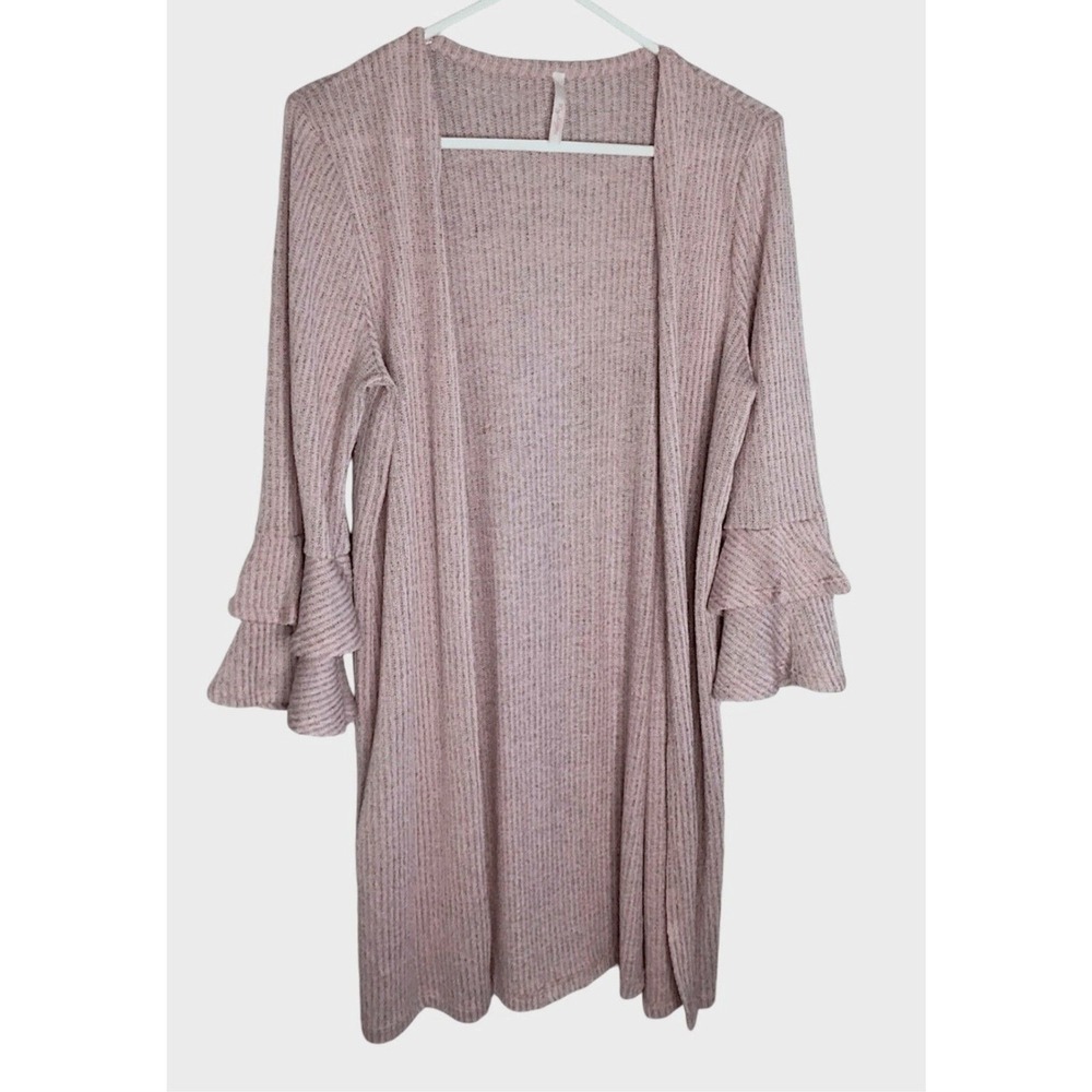 My Story Pink Lilac Rib Knit Bell‎ Sleeve Open Front Cardigan Women S USA